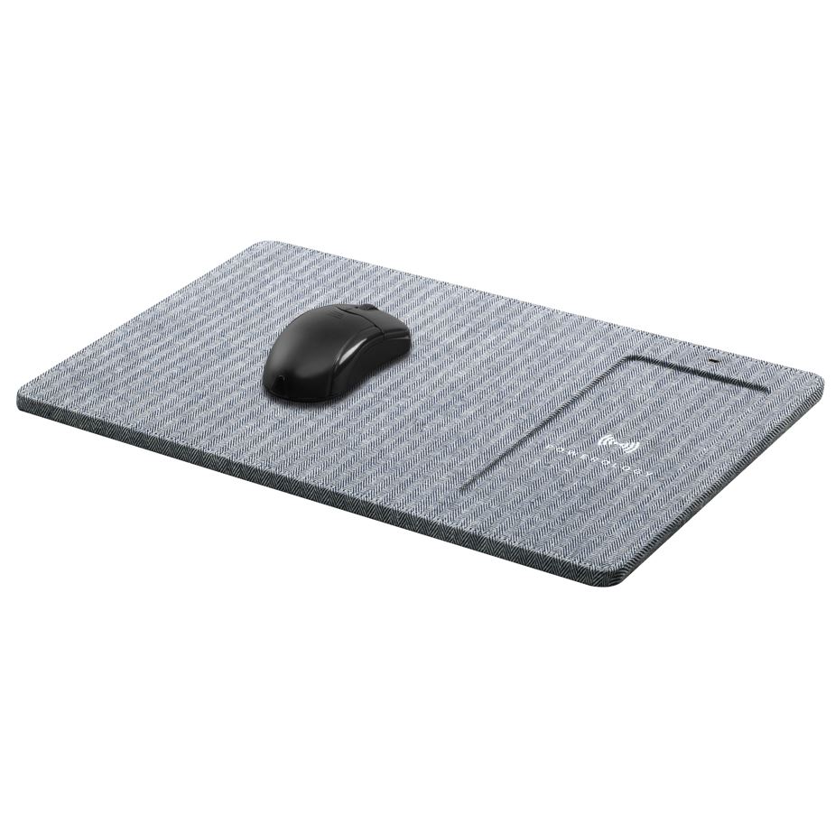 Powerology Fabric Qi Wireless Charging Mouse Pad 10W, Case-Friendly, Fast Wireless Charging Mouse Mat Compatible for 12/12 Pro/12 Pro Max/11/11 Pro/11 Pro Max, Samsung Galaxy S10/S9/S8/Note 10 - Gray Herringbone